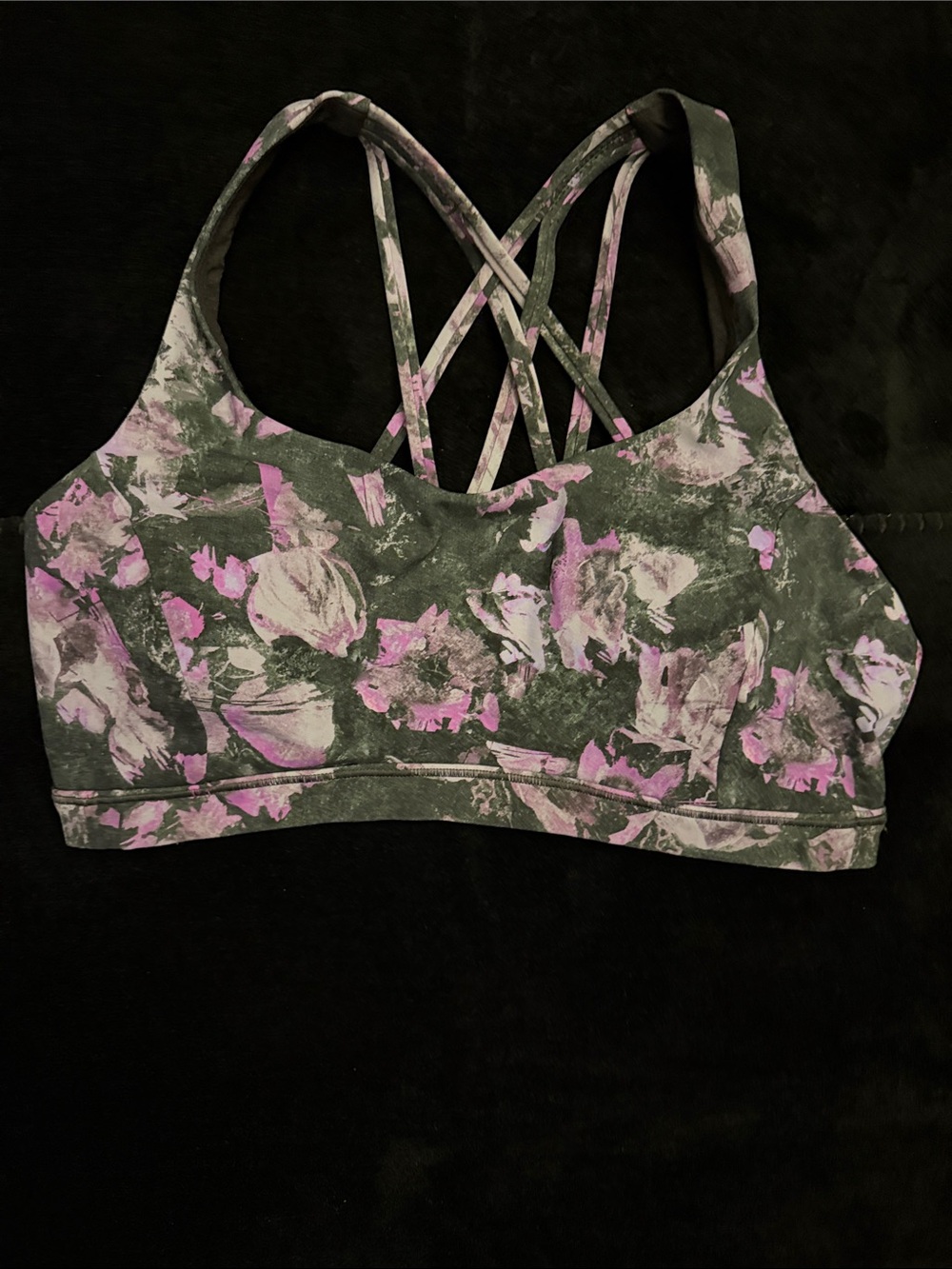 lululemon athletica Olive Green & Lavender Floral Strappy Sports Bra